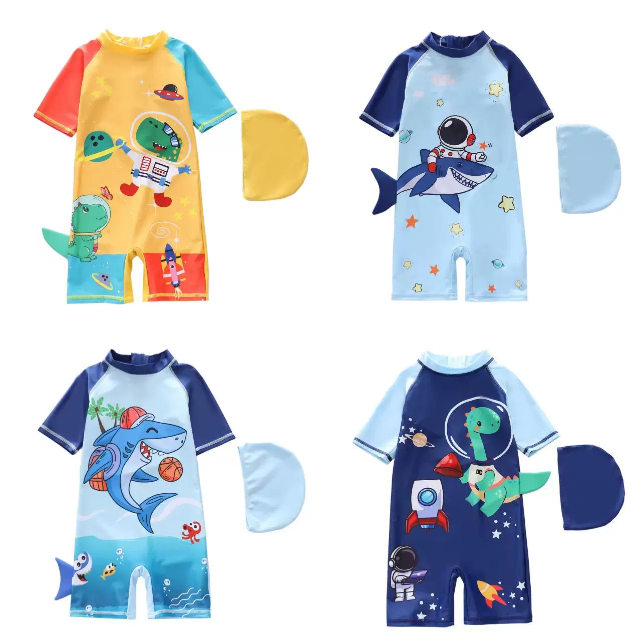 2026新款儿童泳衣男童连体短袖短裤泳装小中大童防晒冲浪游泳衣