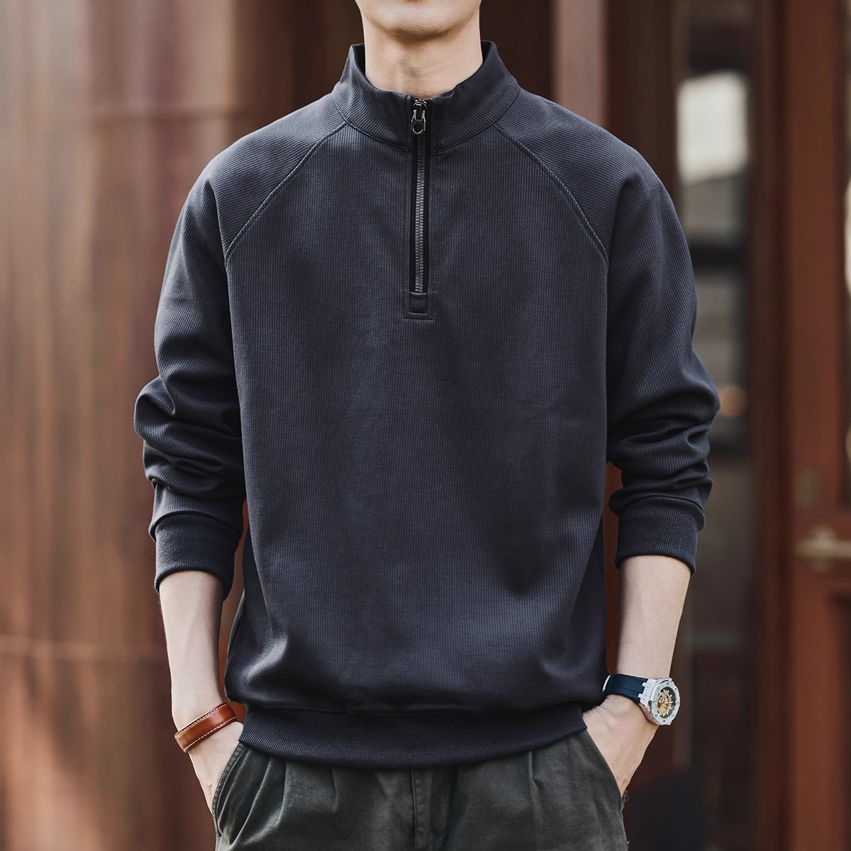2025 American Retro Semi-zipper Stand-up Neck Sweater Men's Autumn And Winter Loose Casual New Sports Jacket_viptrois.com