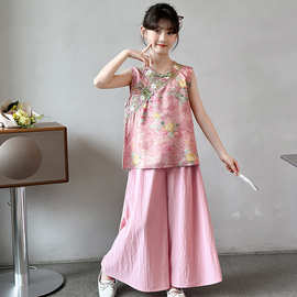 古风汉服女童套装夏季2025新款女孩国风背心上衣新中式童装两件套