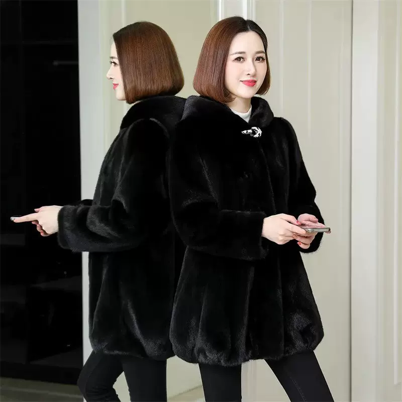 皮毛一体2024冬季新款海宁皮草外套女韩版中长款水貂毛仿貂皮大衣