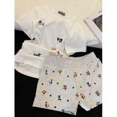 2025 パピープリント韓国風かわいいカジュアルパジャマ女性の夏の新しい半袖ショーツホーム服セット外でも着用可能