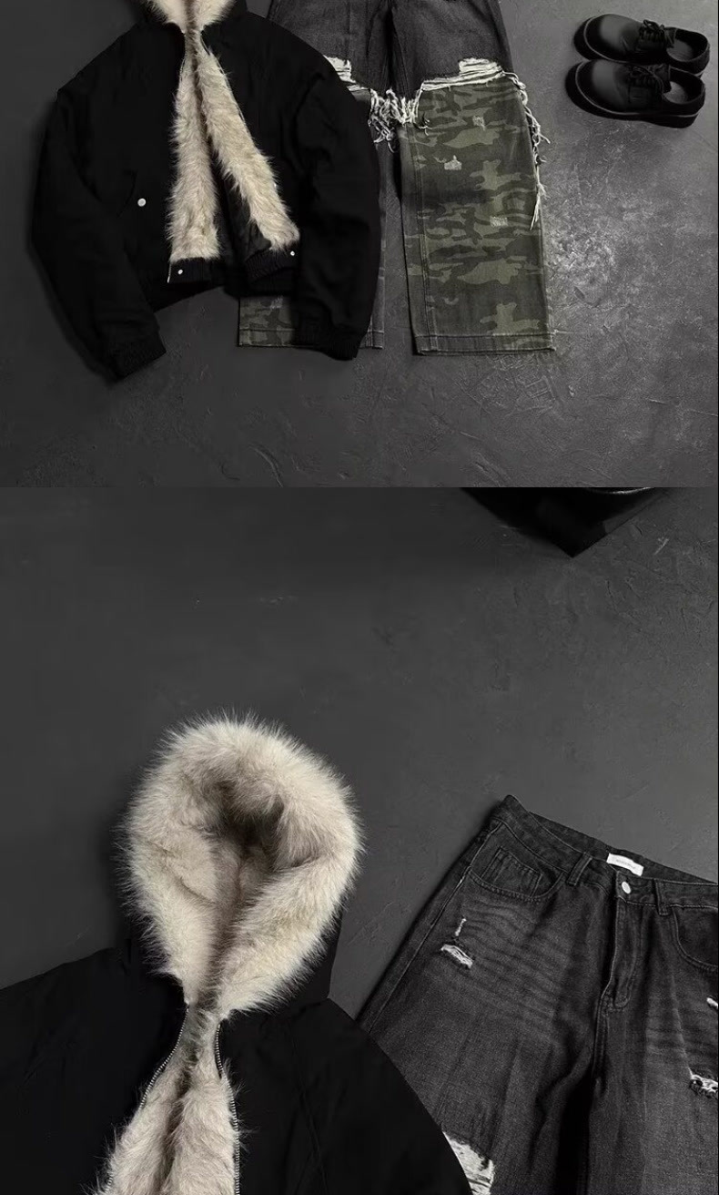 Men's Baggy Ripped Jeans Camouflage Patchwork Distressed Denim_voghion.com