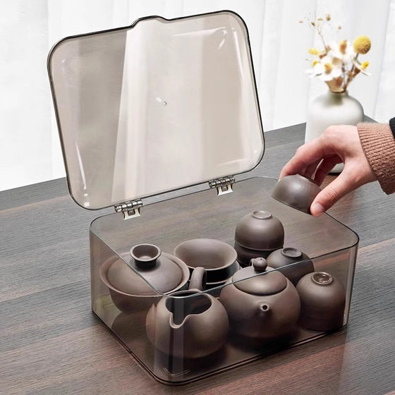 Transparent flip storage box household simple desktop dustproof storage living room coffee table snacks plastic storage basket wholesale