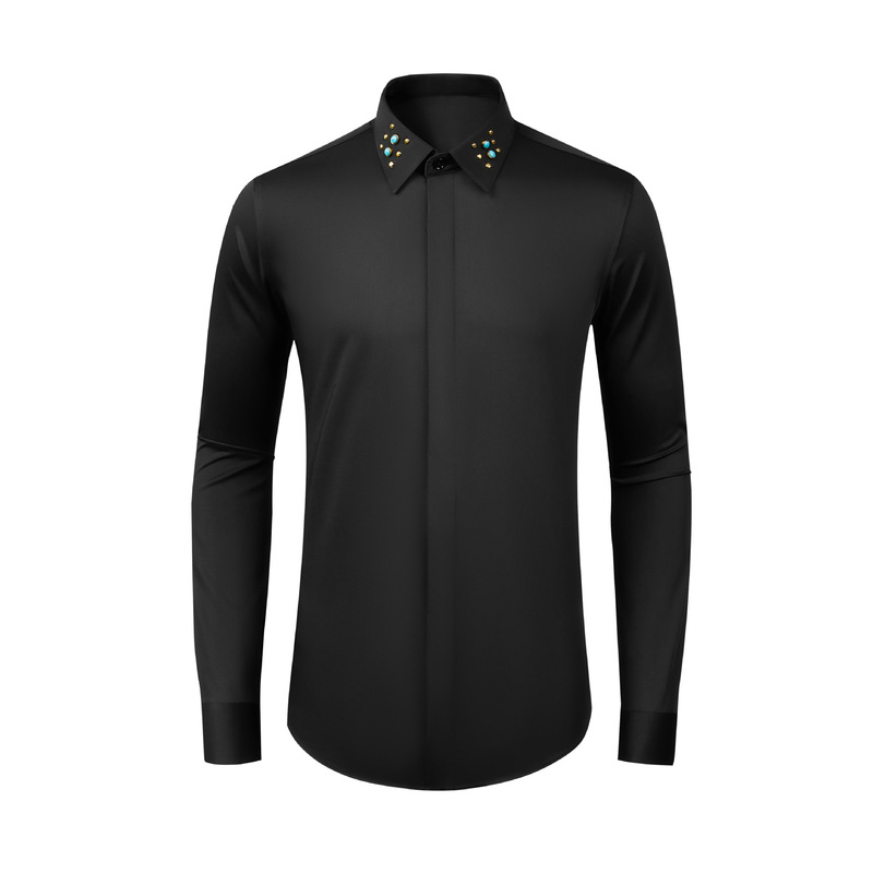 Spring and Autumn New Men's Shirt Collar Turquoise Decoration Classic All-match Non-iron Series Long Sleeve Shirt