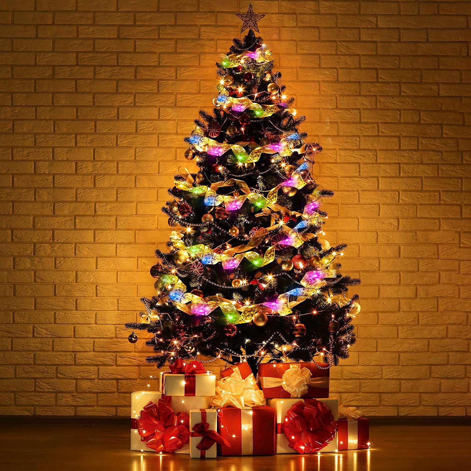 LED Christmas Tree Decorative Lights Ribbon String Double Layer Hot Foil Ribbon Copper Wire Festive Atmosphere Lights_voghion.com