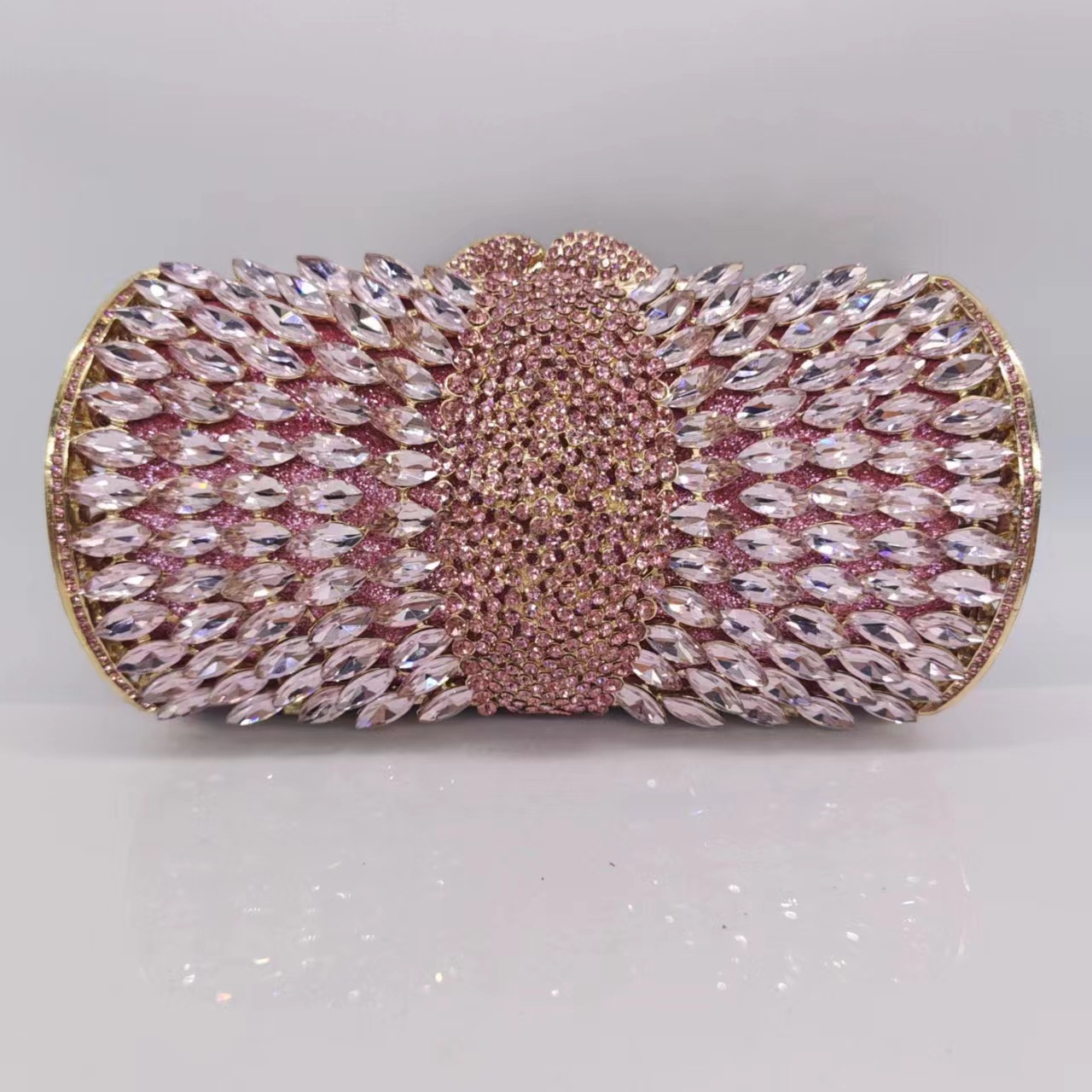Túi clutch nữ dạ hội đính kim cương giả kim loại rỗng pha lê sang trọng — Đế Vàng Kim Cương, Nền vàng kim cương trắng, Màu tím, Màu bạc chi tiết 3