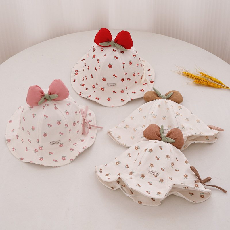 Sombrero de bebé de primavera y otoño delgado dulce arco sombrero de pescador para niñas mes pequeño sombrero ajustable de verano