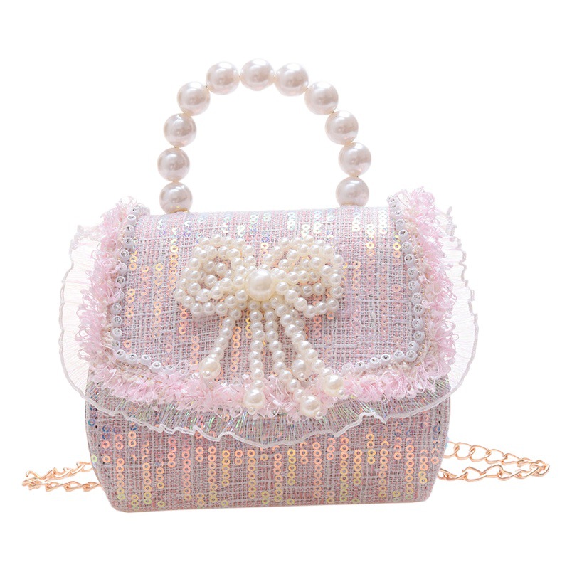 Los niños lindos de la princesa bolsa de estilo coreano perla chica bolso mini cambio accesorios bolsa arco bolsa de mensajero