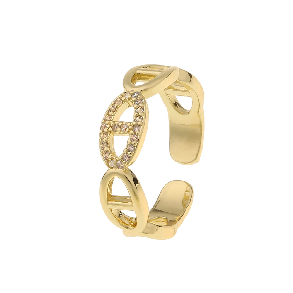 Simple Copper Diamond 18K Gold Geometric Open Rings