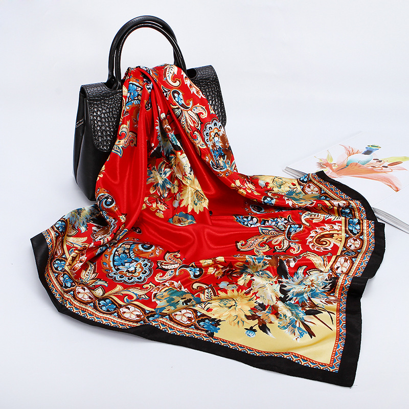 Women'S Gender Women's Elegant Flower Satin Printing Silk Scarves