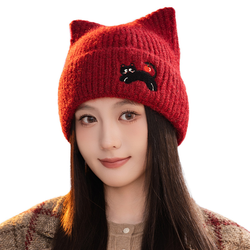 冬季帽子可爱猫耳朵韩版针织帽女显脸小女生保暖针织毛线帽批发|undefined