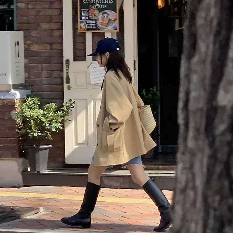 现货 卡其色中长款风衣外套女高级感2025早春韩版大衣 modestmo*d