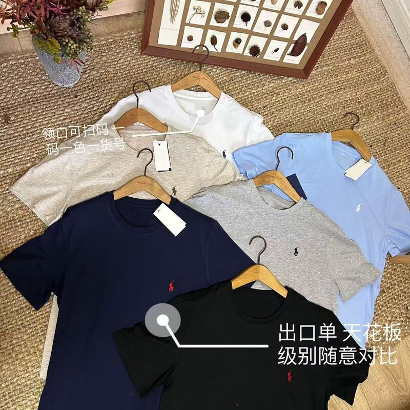 high quality Sweep Size RL Ruff Summer New Round Neck Short-sleeved Shirt Men's Top Half-sleeved T-shirt Casual