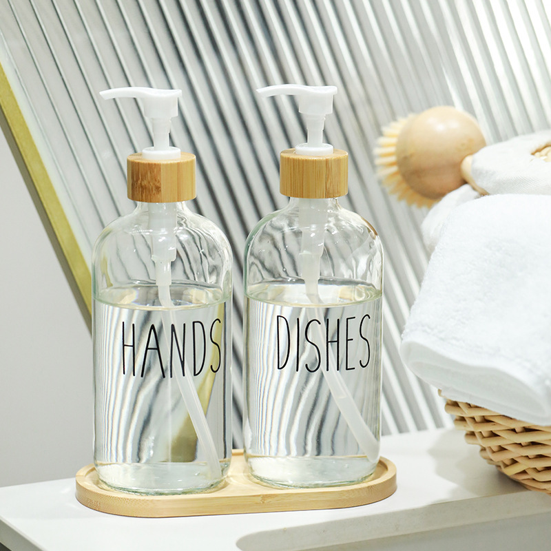 500ml Glass Hand Sanitizer Bottle Hotel Shower Gel Empty Bottle Bathroom Lotion Press Type Sub-bottling