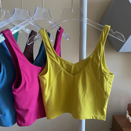 Lemon yellow vest, wild berry color, multi-color push-up yoga vest with chest pads, short fitness sports bra