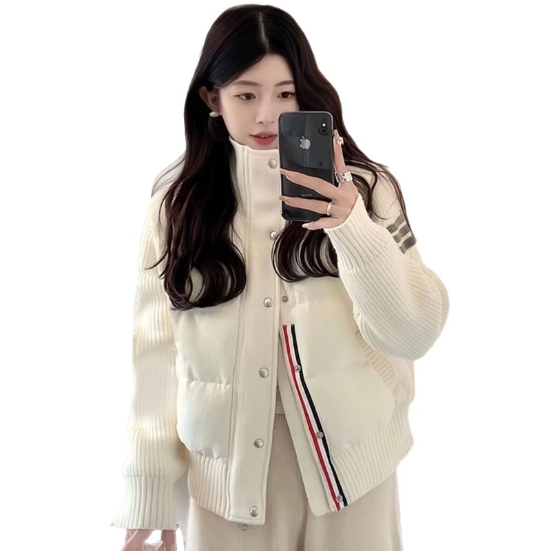 小个子穿搭针织拼接羽绒棉服女短款TB冬季休闲外套女立领棉衣加厚|undefined