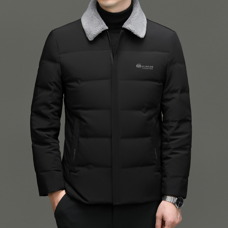 2025 New Winter Style Middle-Aged Men's Lapel White Duck down Jacket Casual Loose Jacket Dad's Clothes