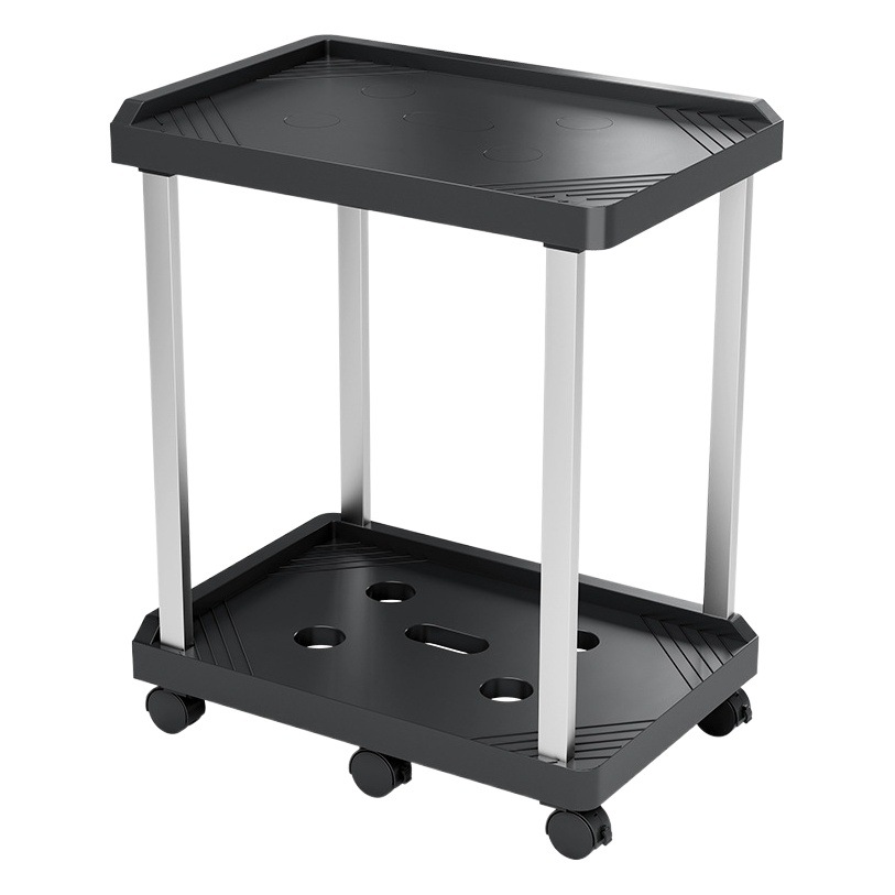 Soporte Móvil de Doble Capa para Torre de Computadora de Plástico y Acero Inoxidable con Freno para Oficina