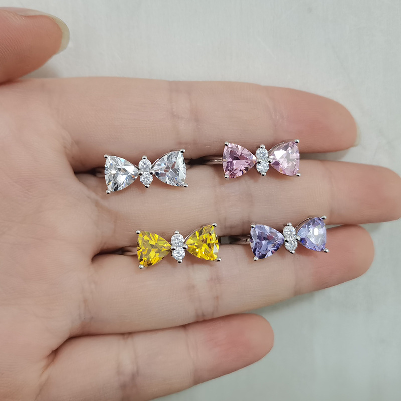 Fashion Bow Knot Copper Inlay Zircon Open Ring 1 Piece