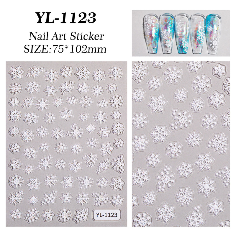 冬クリスマススノーフレークネイルアートステッカー 5D レリーフ立体白中空スノーフレークネイルステッカージュエリー YL スタイル|undefined