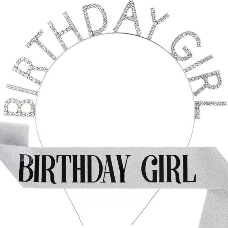 Набор короны и ленты на день рождения, ободок с тиарой и лента «Birthday Girl», размер 9,5×78 см