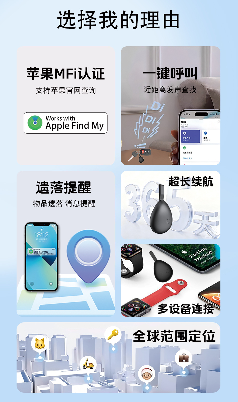 蓝牙定位器适用apple定位器宠物跟踪安卓防丢器防丢失神器