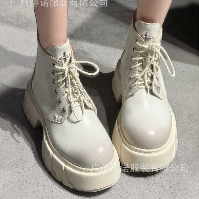 SK幻影皮质机车靴 女鞋S0010DK/W1/YG1擦色复古系带厚底马丁靴|undefined