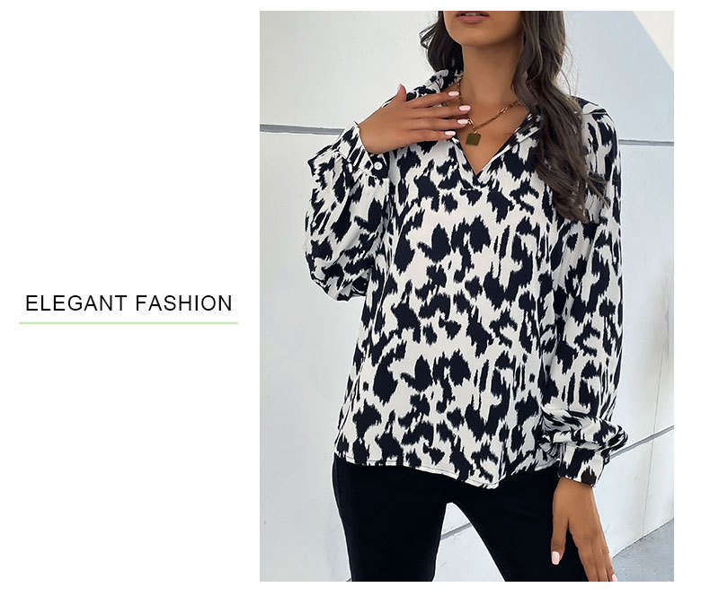 Fashion Printing Turndown Long Sleeve Shirtsleeve Printing Button Blouse