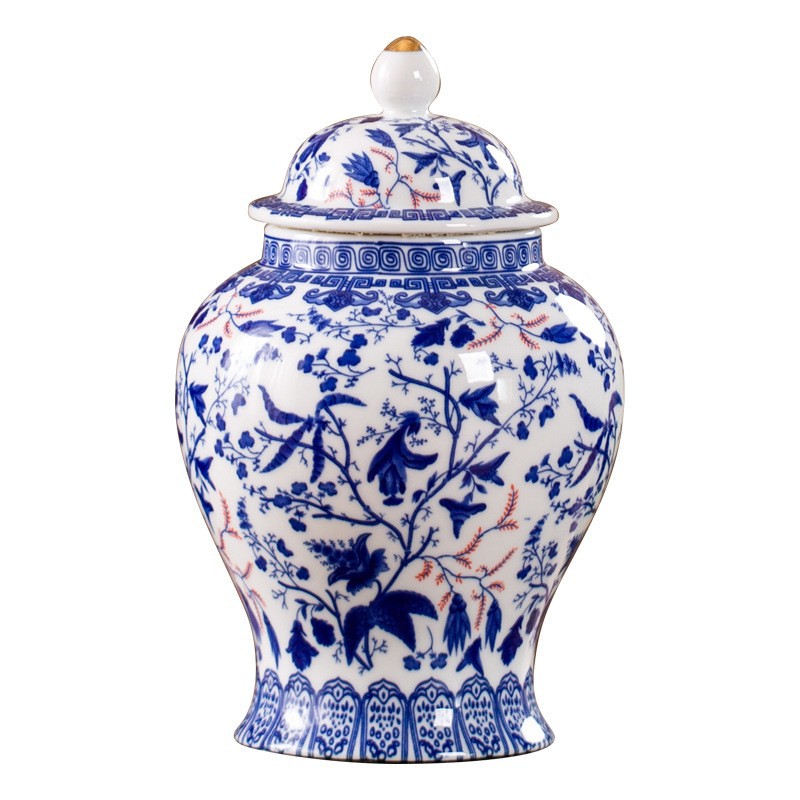 Latas de té transfronterizas de estilo antiguo chino, material de pila de cerámica Qinghua más grande, latas de sellado de cerámica general, almacenamiento a prueba de humedad doméstico