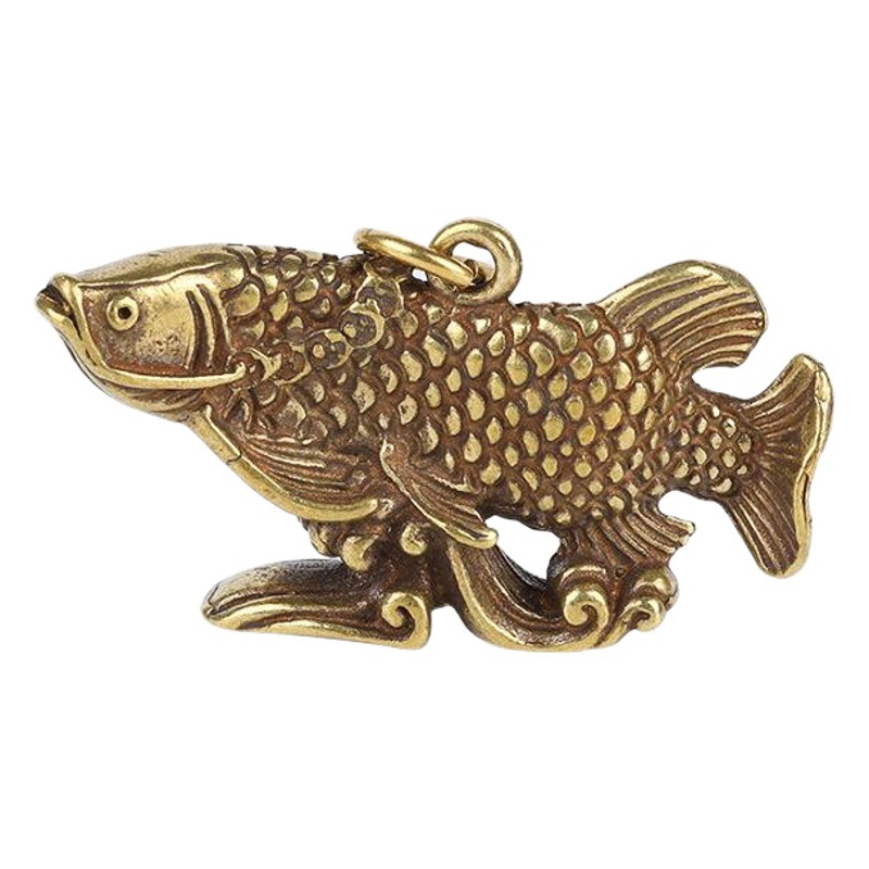 Antigua colección de antigüedades adornos latón antiguo dragón pescado coche llavero pequeño colgante cobre mango fábrica al por mayor