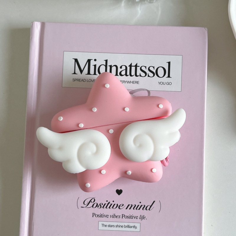 Pink star wings case suitable for Apple AirPods 4, 2nd/3rd generation AirPods Pro 3, silicone protective cover Pink star wings case suitable for Apple AirPods 4, 2nd/3rd generation AirPods Pro 3, silicone protective cover