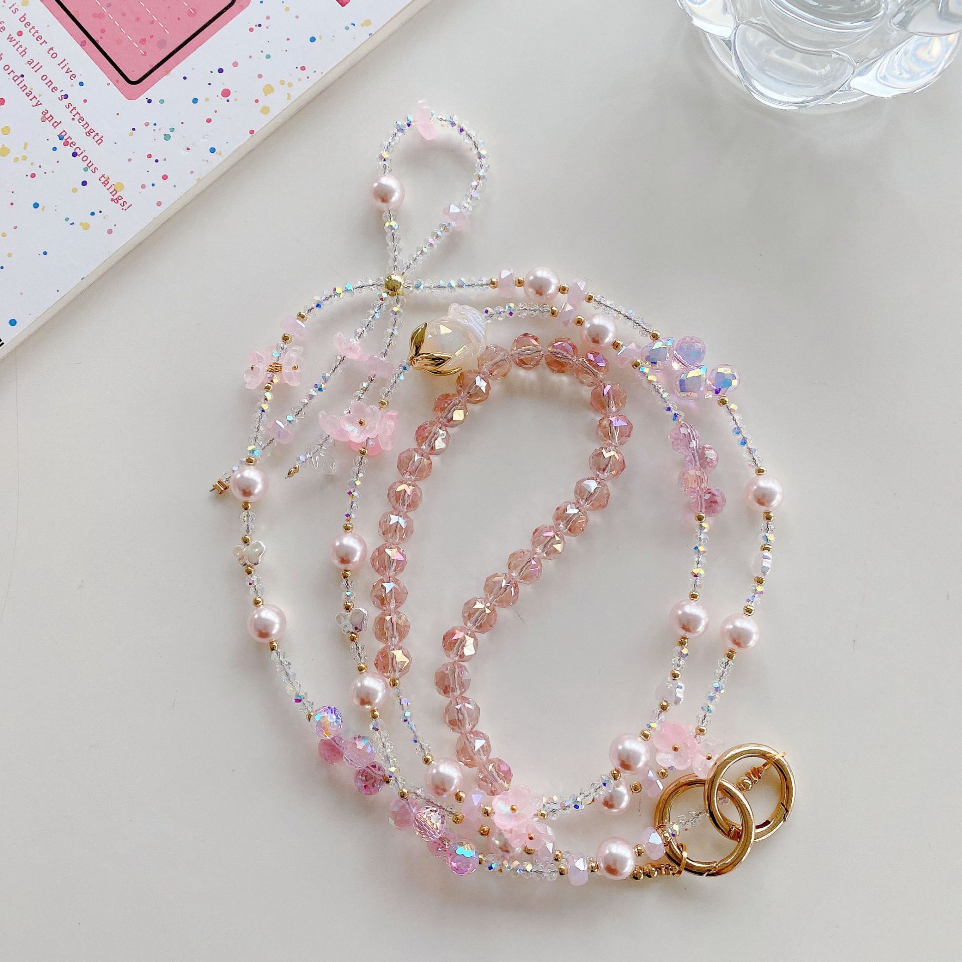 Boutique hecho a mano de alta gama teléfono móvil cadena colgante mujer tulipán rosa cadena larga cordón de teléfono móvil de moda colgante de mensajero largo