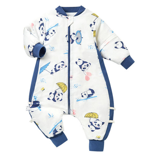 Baby gauze quilted split-leg sleeping bag pure cotton gauze baby nightgown baby air-conditioned room belly protection anti-kick quilt artifact