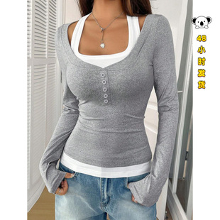 J 54869 Fake Two Piece Tee �كɼ������L��T��