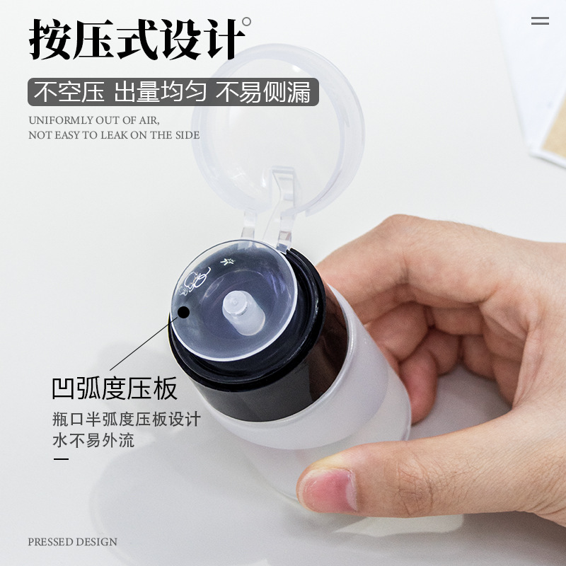 Removedor de esmalte de uñas prensa botella vacía Esmalte de uñas limpieza removedor de esmalte de uñas prensa botella de lavado pluma botella de agua cabeza de la bomba removedor de maquillaje botella cabeza de la bomba