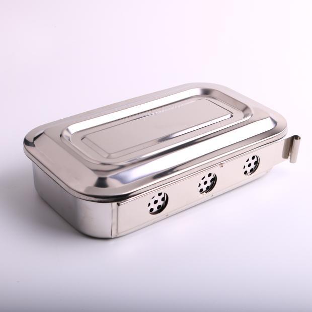 加厚不锈钢消毒盘 器械盘 有孔带盖方盘 高温消毒器皿 器械盒托盘