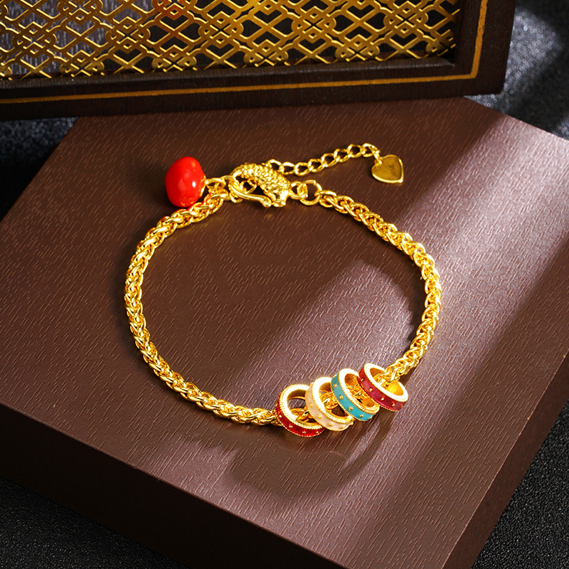 Brazalete de estilo nacional vietnamita de oro de arco iris, ruyi, joyas de mano para mujeres, diseño retro, joyas que no se desvanecen durante mucho tiempo.