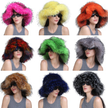 跨境欧美保暖渔夫帽女秋冬宽檐加厚仿皮草狐狸毛盆帽纯色毛绒帽子