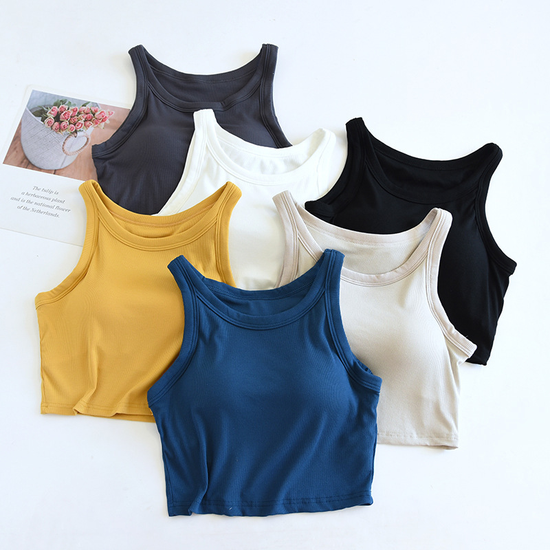 All-Match Women's New Summer Modal Chest Pad Short Vest Simple and Comfortable Home Clothes Yoga Wear Slimming Body
