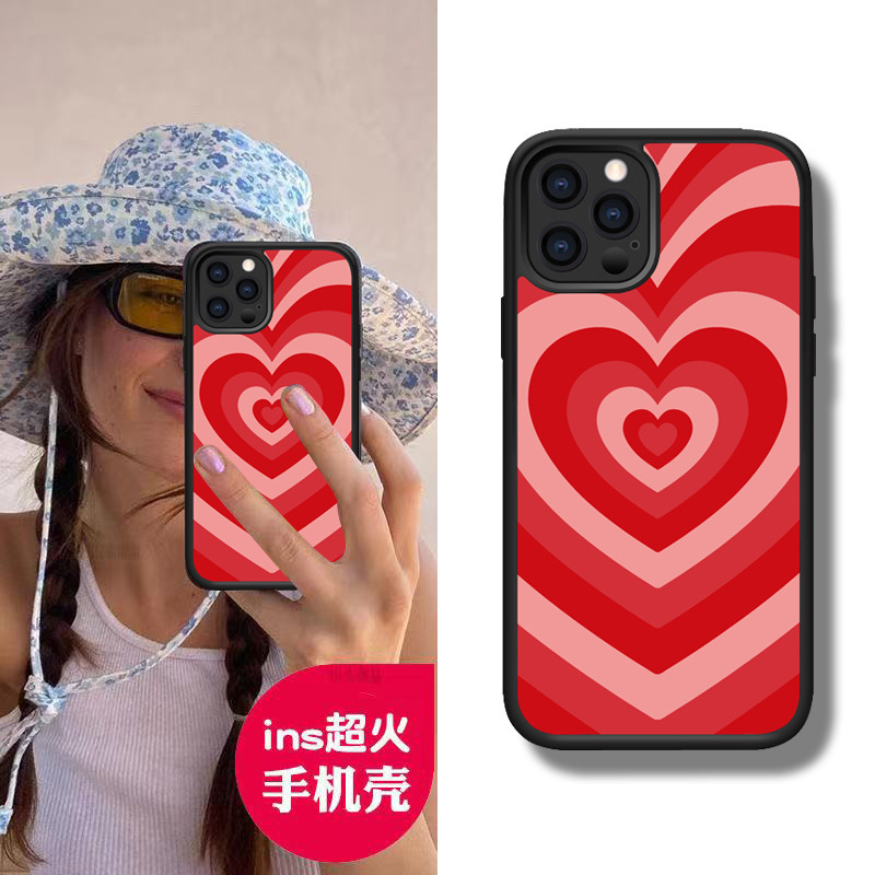 Suitable for iPhone 14/15/16 Apple 17 Pro Max Wildflower Red Heart Soft Edge Anti-Fall Full-Cover Phone Case