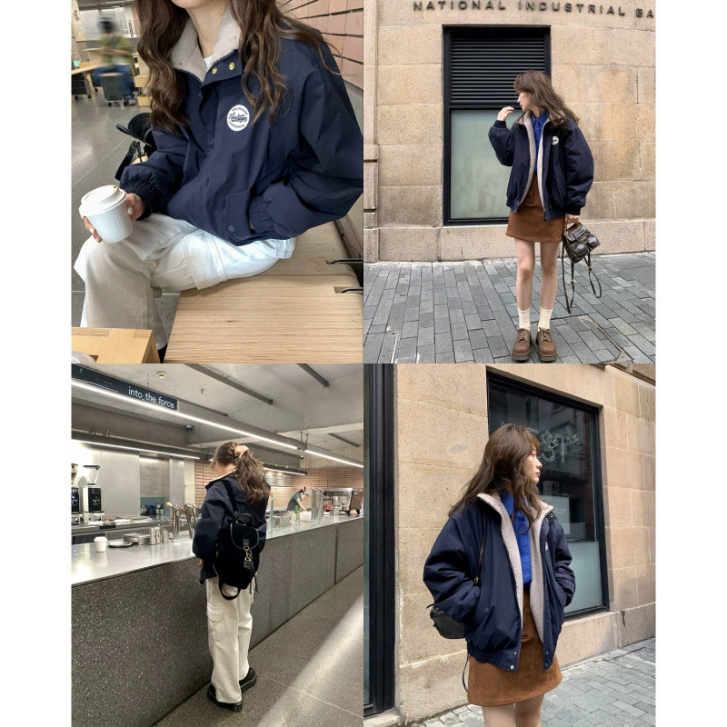 Badge, autumn warm jacket, oversize, loose fit