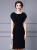 Zhili High end Noble Women Popular Quality Wrapped Hip Skirt Collar Handmade Beaded Black Show Body Dress 2024 Summer Ed