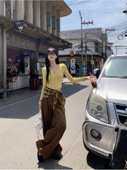 美式街头假两件长袖T恤女秋季2025新款修身百搭温柔休闲短款上衣