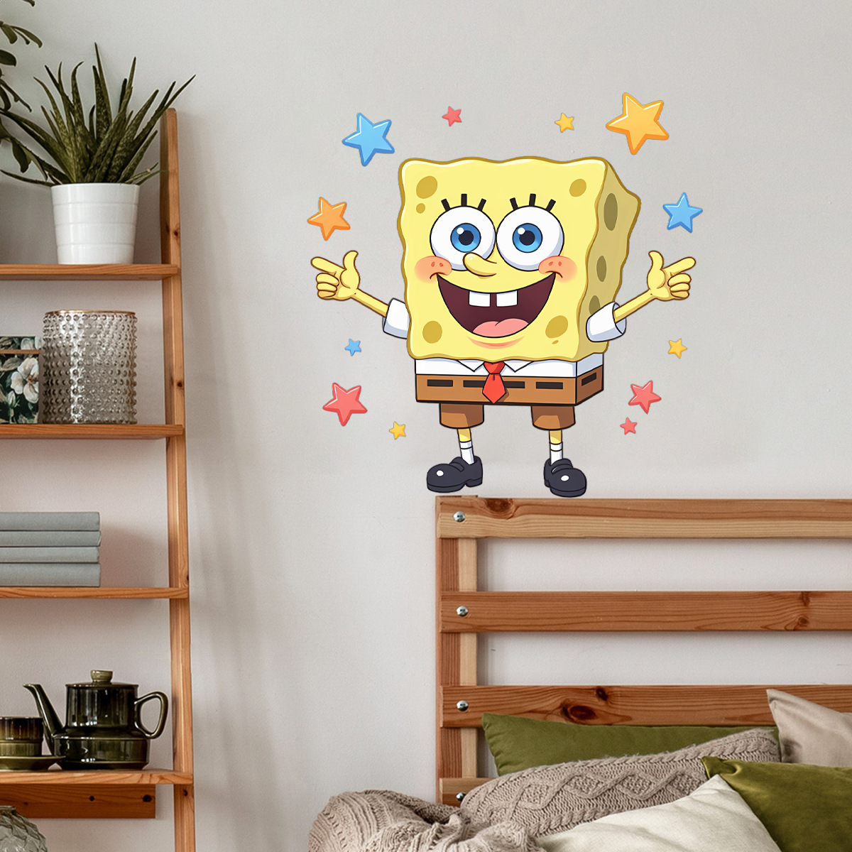 Spongebob Stickers Home Living Room Bedroom Decoration Cute Anime Wallpaper Creative Star Raising Hand Wall Stickers Wholesale