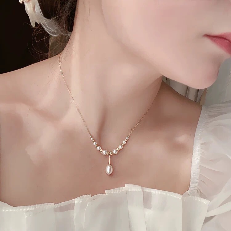 新しい天然淡水パールネックレスシンプルインハンドメイドレトロ鎖骨チェーンフェミニンシンプルショートジュエリー|undefined