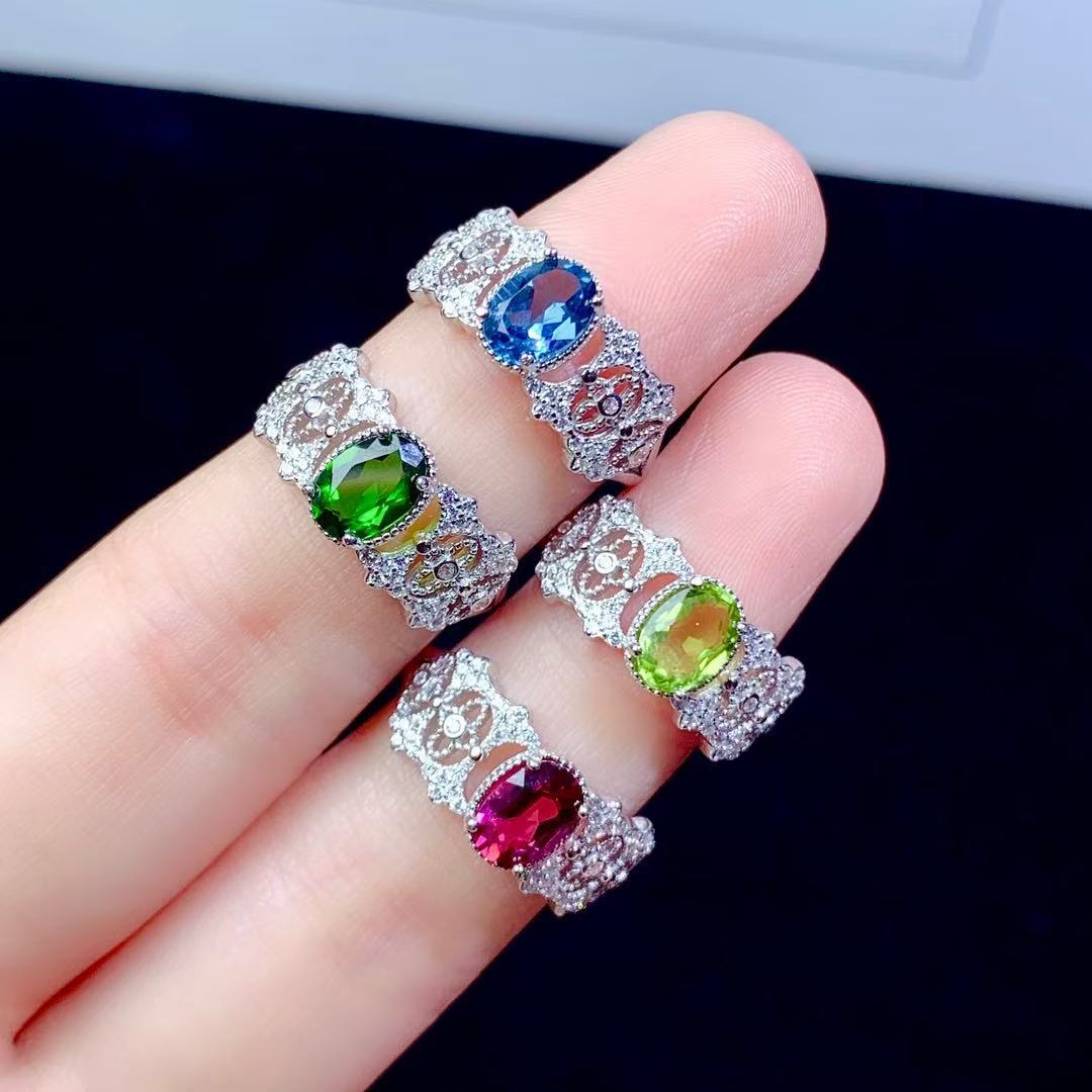 Topaz Diopside Magnesioaluminum Garnet Peridot Ring 925 Pure Cut Out Fashion Versatile Color Treasure Jewelry for Women