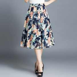 外贸跨境2025春夏新款印花半身裙女高腰气质名媛显瘦宽松中长裙子