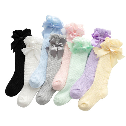 Children's socks mesh bow baby socks summer thin anti-mosquito bubble mouth vertical striped mesh socks manufacturer approved