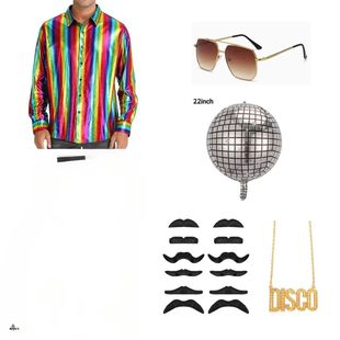 2025 Spring New 70S Boys Casual Retro Glossy Suit Disco Performance Top Plus Accessories