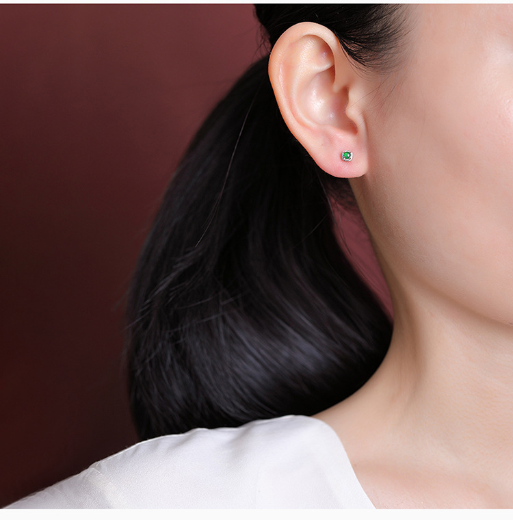 Bông tai bạc S925 mạ vàng hình nai ngọc bích retro tinh tế — Kiểu màu bạc chi tiết 6